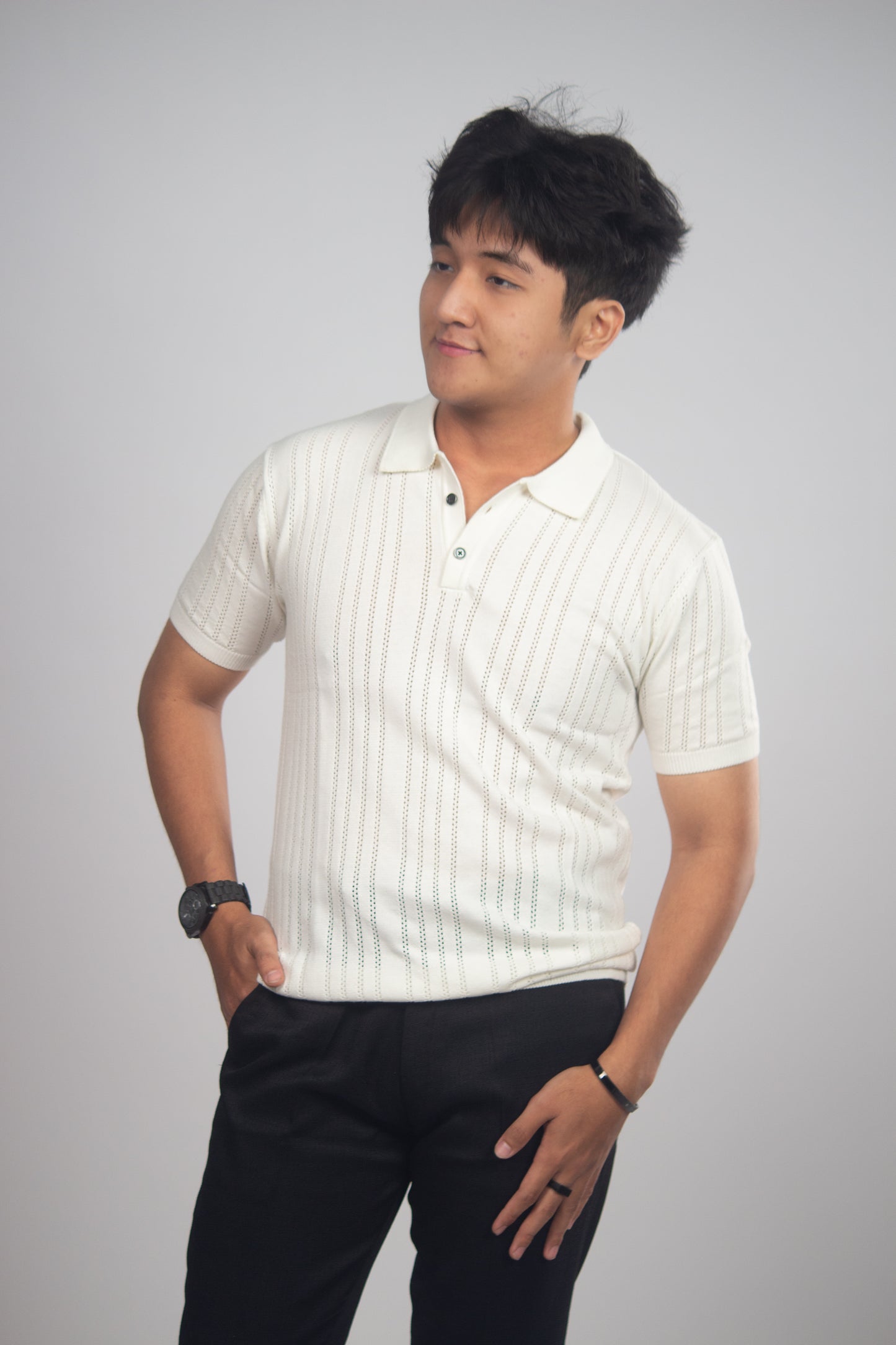 The white Striped Polo T-Shirt